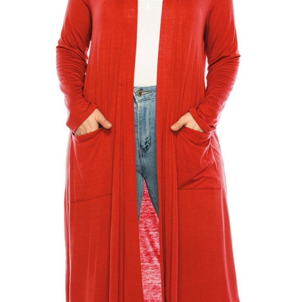 Plus size, solid duster cardigan - Picture 3 of 16